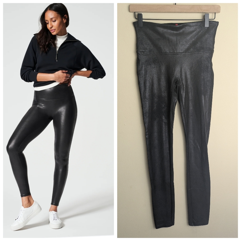 Spanx black faux leather leggings pants